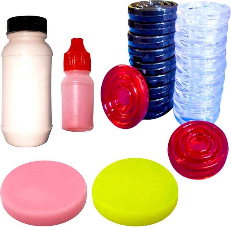 Factoryvala Carrom crystal coins with 2 strickers and 2 powder bottles carrom crystal pawns Carrom Pawns(Pack of 20)