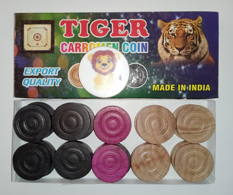 Carromgoti tiger (20) goti carrom pawan one striker and one 5 gram powder free Carrom Pawns(Pack of 20)
