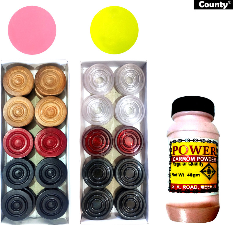 County Premium quality Carrom Coins Wooden & Crystal Carrom Pawns(Pack of 40)