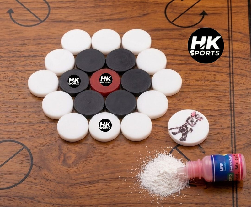 HK Sports Sheet Carrom Coins Set (Pack of 19) with 1 Sticker and 1 Powder Carrom Pawns(Pack of 19)