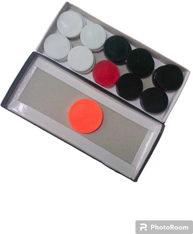 PERICO ACRYLIC CARROM COIN WITH ORANGE STRIKER (9WHITE,10 BLACK,1RED) Carrom Pawns(Pack of 20)