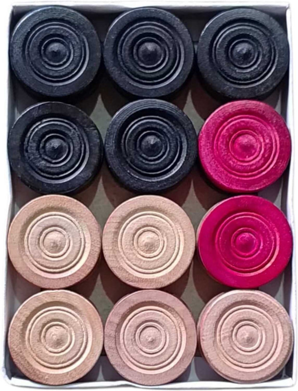 SHAAD TOP PRIMUM QUALITY WOODEN COINS WITH STAIKER 1 SET OF( 24 PCS) Carrom Pawns(Pack of 25)