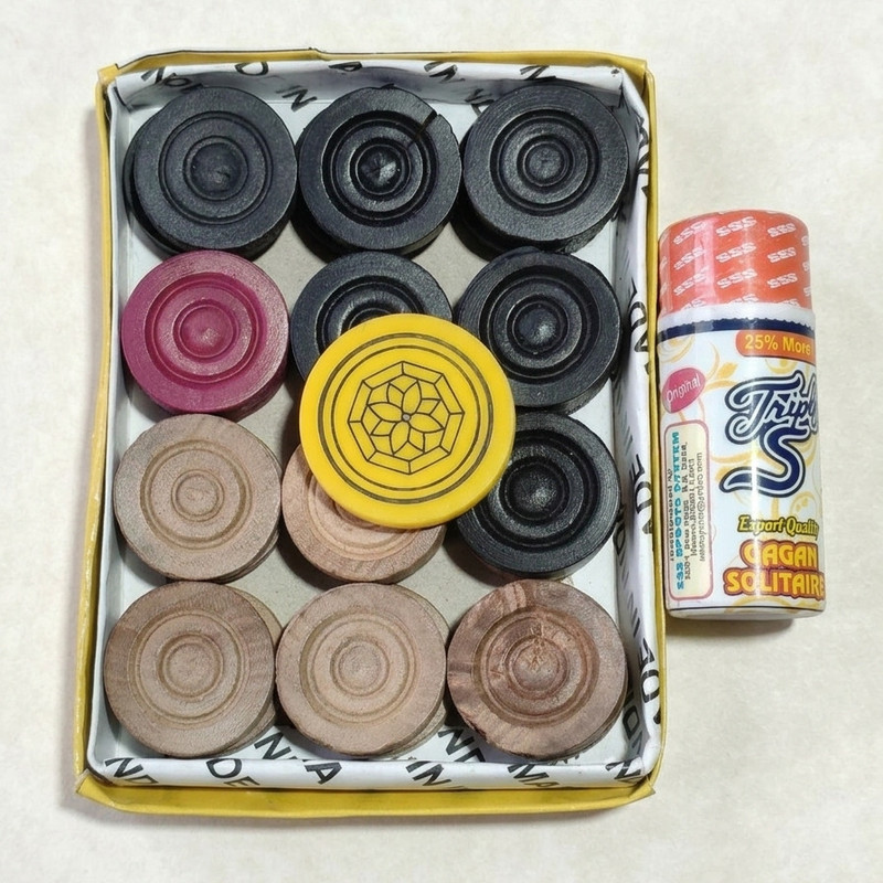 Ignitus Cricket Gear Wooden Carrom Coins (24 Coins) with 8mm Striker & Powder Carrom Pawns(Pack of 24)