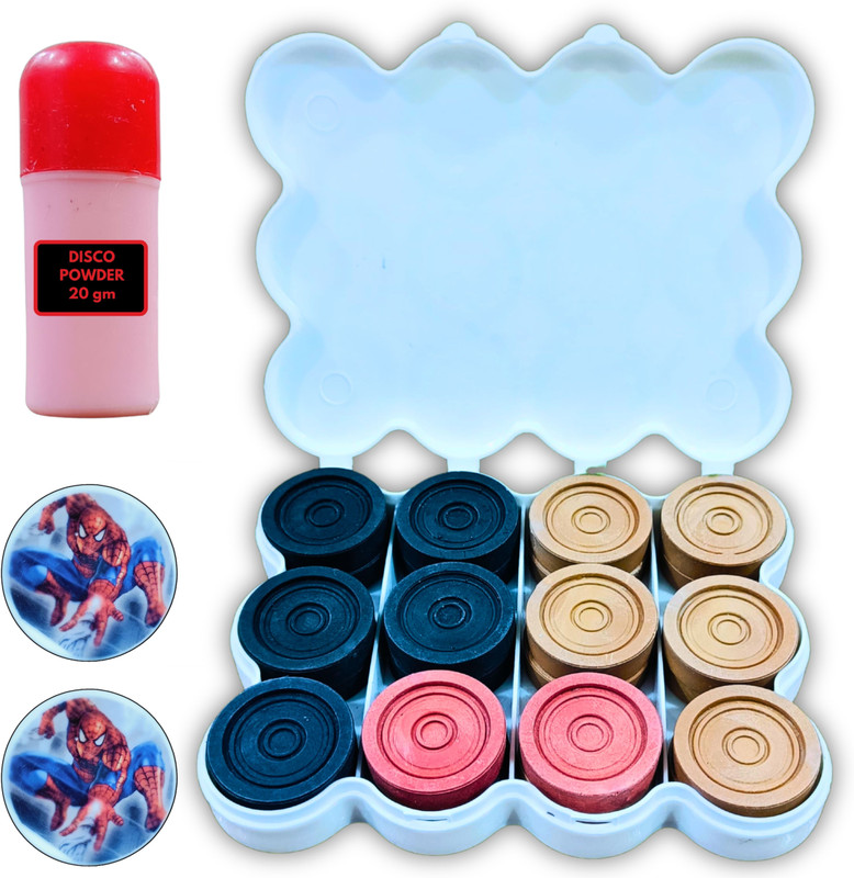 Vinsonsports Crystal coins with 2 Strikers & 20gm Disco Powder Carrom Pawns(Pack of 24)