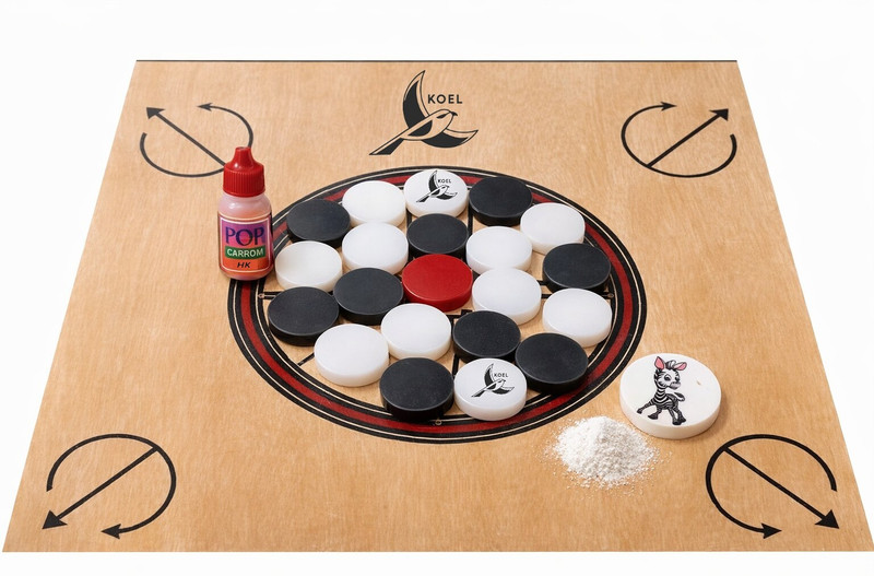 HK Sports Acrylic Sheet Carrom Coins Set (Pack of 19) with 1 Sticker and 1 Powder Carrom Pawns(Pack of 19)