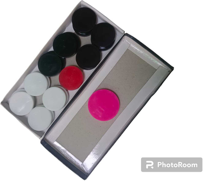 PERICO Acrylic Carrom Coins (10 black 9 white 1 red) with pink striker Carrom Pawns(Pack of 20)