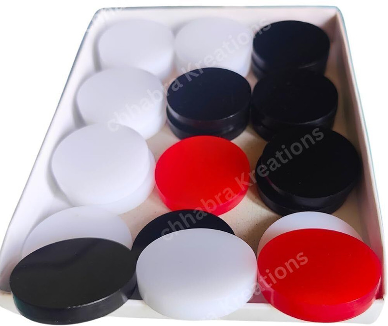 AOKO Acrylic Plastic Carrom Coins, Set of 24. 11 White 11 Black 2 Red Carrom Pawns(Pack of 24)