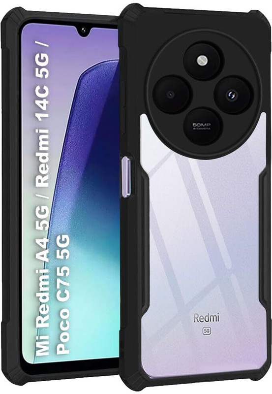 ISH COVER Pouch for Poco C75 4G, Redmi 14C, Redmi A4 5G Back Cover Case(Transparent, Black, Ribbon Case, Pack of: 1)