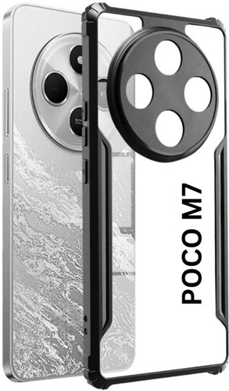 Mobile Back Cover Pouch for POCO M7 5G(Transparent, Black, Plastic, Rubber)