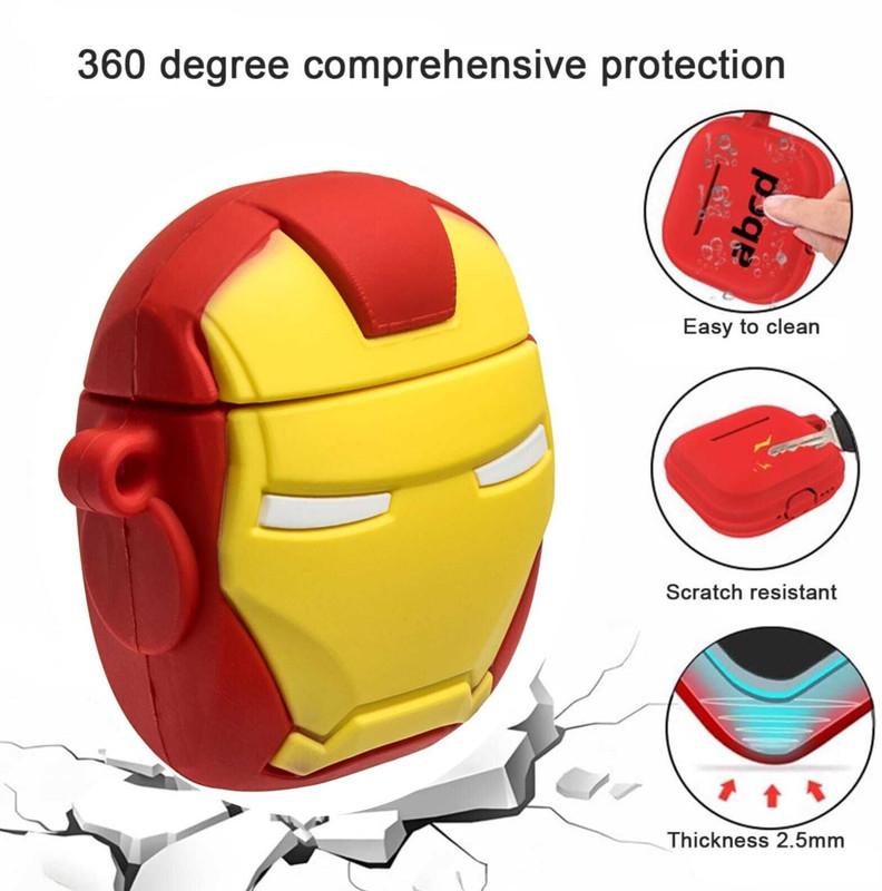 FEELPZONE Book Cover for (Ironman Character Shape) (Red, Shock Proof) For Airpods Pro, Pro2(Multicolor, Flexible, Silicon, Pack of: 1)