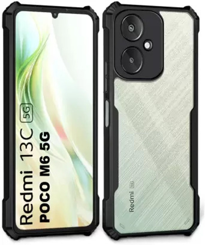 Mobile Case Cover Pouch for POCO M6 5G, REDMI 13C 5G, Redmi 13c 5G(Transparent, Black, Camera Bump Protector, Pack of: 1)