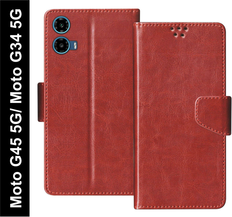 SBMS Flip Cover for Motorola Moto G34 5G / Motorola Moto G45 5G Back Cover Case(Brown, Shock Proof, Pack of: 1)