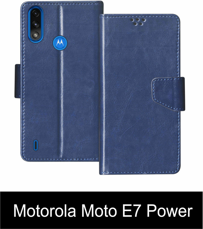 SBMS Flip Cover for Motorola Moto E7 Power Back Cover Case with Magnatic Closure(Blue, Shock Proof, Pack of: 1)