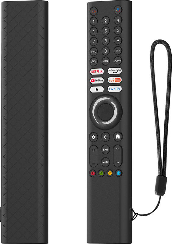 CALDIPREE Front & Back Case for Xiaomi Mi Tv FX Series Remote XMRM-21 Protective Case with Lanyard(Black, Silicon)