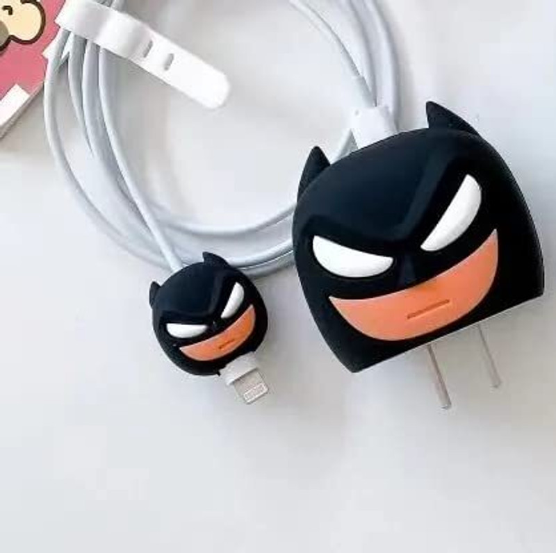 AUDICE Silicone Press Stud Headphone Case For Compatible with Apple 20W Adapter(iPhone Charger Cover For 18W/20W | Cartoon Character 3D Design Batman)