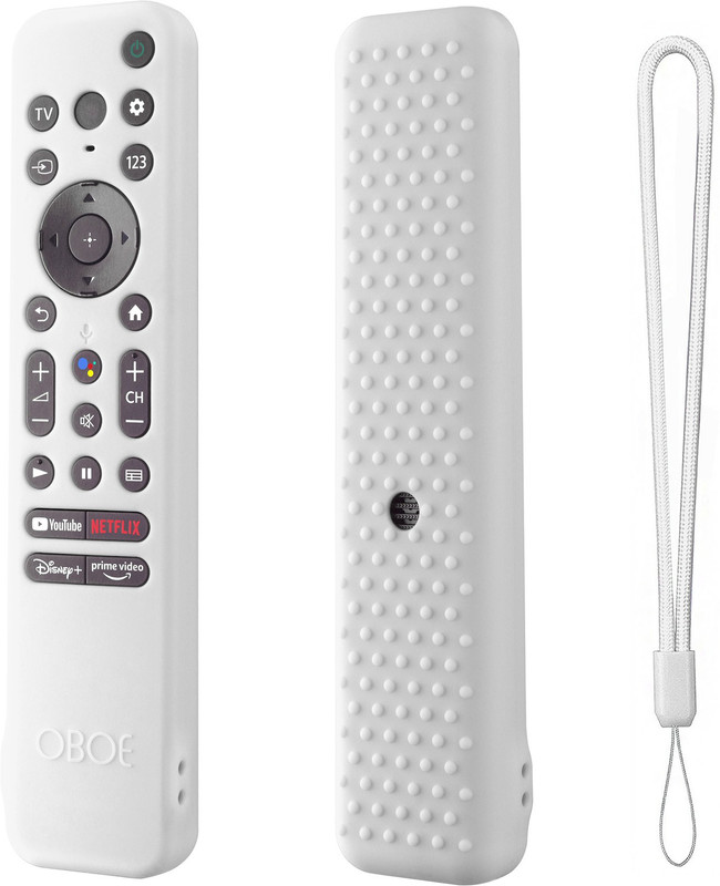 Oboe Front & Back Case for Sony Smart Tv 2022 Voice Remote RMF-TX 800U RMF-TX 900U Silicone Remote Cover with Lanyard(White, Shock Proof, Silicon, Pack of: 1)