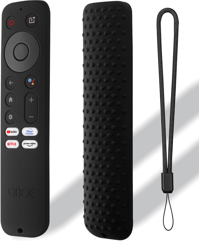 Oboe Front & Back Case for One Plus Tv Remote RC-005A Q Series / U Series Smart Tv Q2 Pro Remote Cover with Lanyard(Black, Shock Proof, Silicon, Pack of: 1)