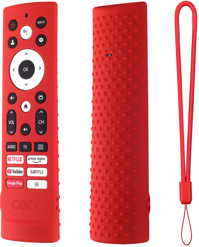 Oboe Front & Back Case for Hisense Tv Remote Cover Bezelless (43 / 50 /55) / Tornado 2.0 Series (50 / 55 / 65) inches(Red, Shock Proof, Silicon, Pack of: 1)