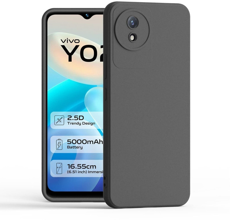 Mobile Back Cover Pouch for vivo Y02T(Black, Shock Proof, Rubber, Pack of: 1)
