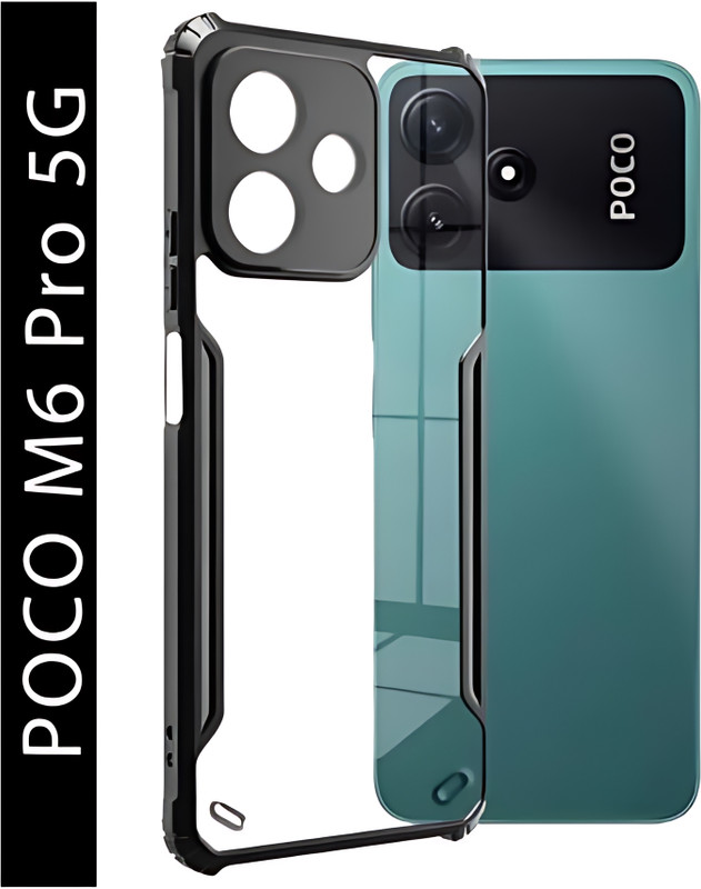 Mobtech Pouch for Poco M6 Pro 5G, Transparent(Black, Transparent, Silicon)
