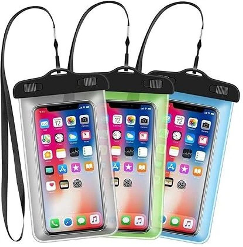 PAPLAJ ENTERPRISES Pouch for Waterproof Mobile Pouch with Hanging Strip Underwater Phone Dry pouch phone Case Cover(Multicolor, Waterproof, Plastic, Pack of: 3)