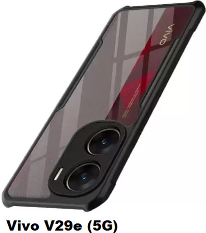 filbay Pouch for Vivo V29e 5G | Four Corner Hybrid Soft PC Anti Clear Gel TPU Bumper Back Case(Black, Transparent, Shock Proof, Polycarbonate, Pack of: 1)
