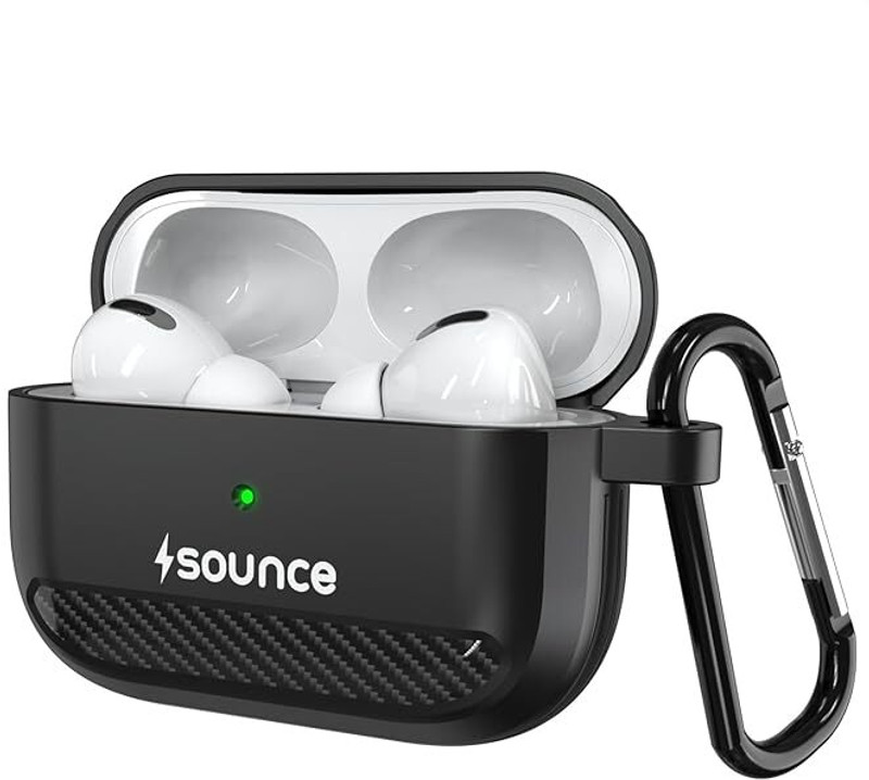 sounce Protective Case for Rugged Armor SeriesTough Case for AirPods Pro2nd Gen-Scratch Resistant,Carabiner(Black, Silicon, Pack of: 1)