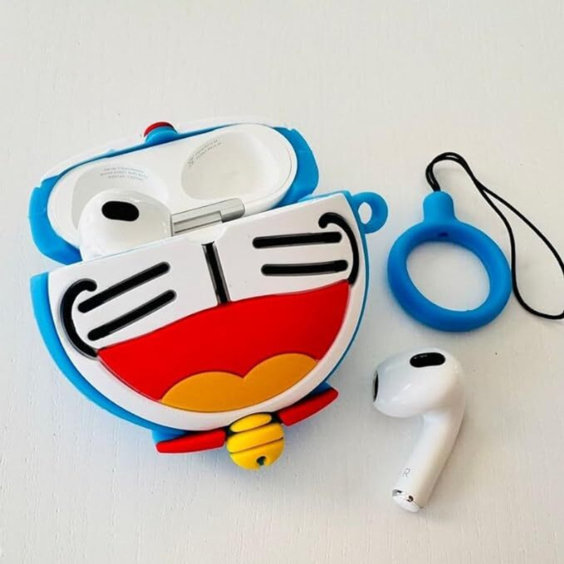 casual need Protective Case for Cute Cartoon Design Apple AirPods Pro 2nd Generation - Shockproof TPU with Keychain -(Blue, Silicon, Pack of: 1)