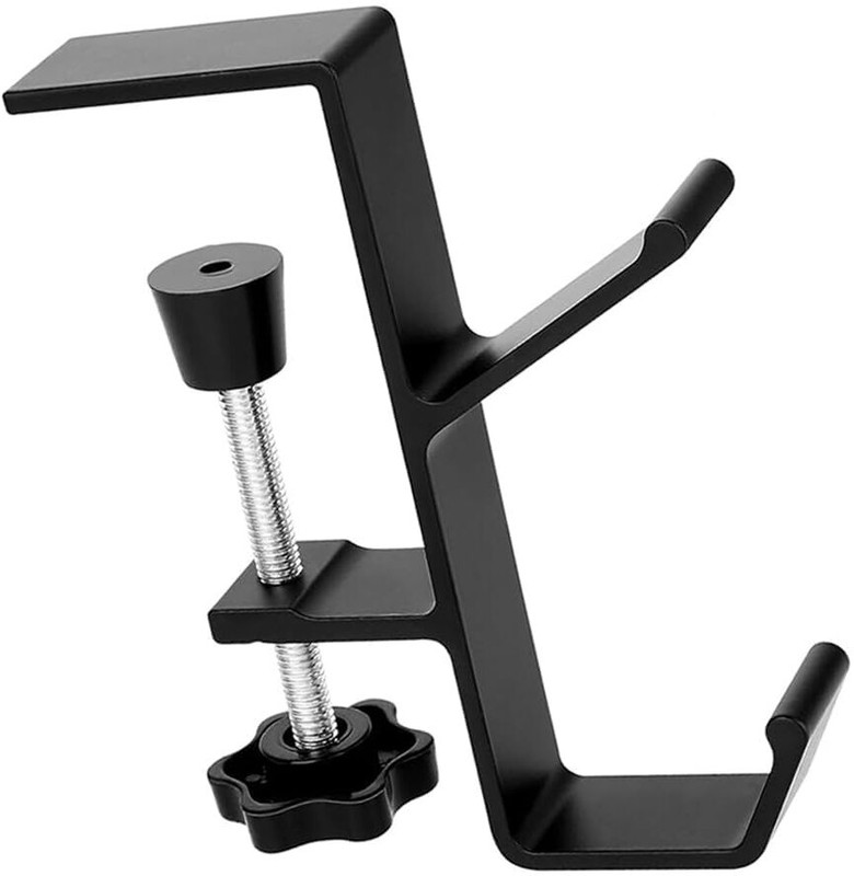 Zorbes Metal Headphone Hook Aluminum Alloy Under Desk Dual Hook Headphone Stand Headphone Stand(Black Pack of 1)