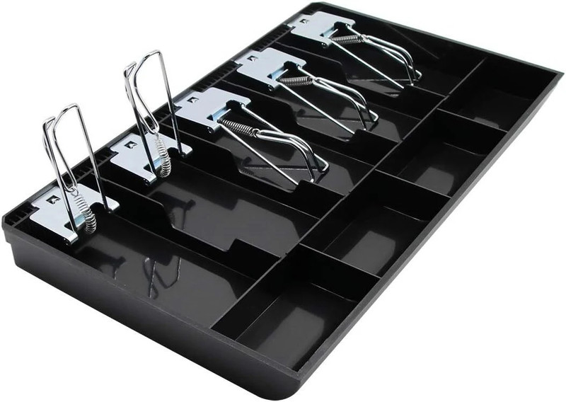 GOBBLER Cash Tray 5 Bill / 4 Coin, Money Organiser with Stainless Steel Clips (Black) Cash Box(9 Compartments)