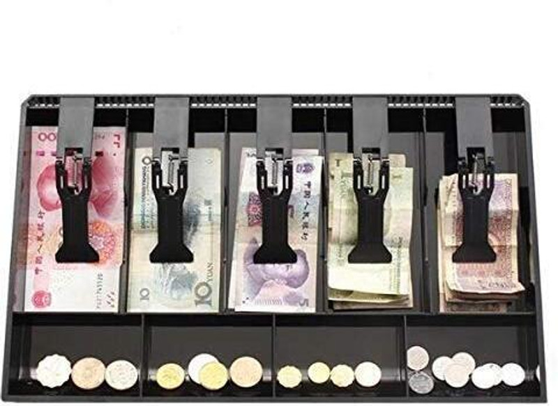 REMICH PLASTIC CASHIER CASH DRAWER 5 BILLS CLIP AND 4 COINS TRAY FOR SHOP, OFFICE USE Cash Box(9 Compartments)