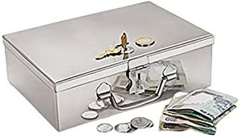 GvanyS Steel Cash Coin Jewellery Storage Boxes with Pre-Fitted Lock Size- 7 Inch Cash Box(1 Compartments)