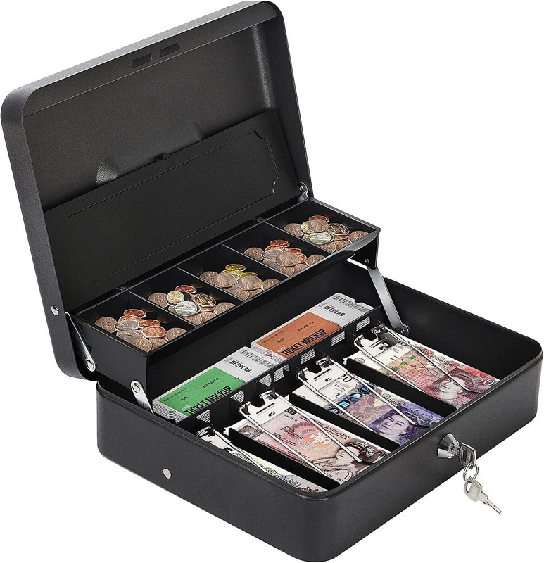 zvonko Metal Money Safe Box With Money Tray and Key Lock Double Layer Money Storage Box Stainless Steel Money Clip(multi Color)
