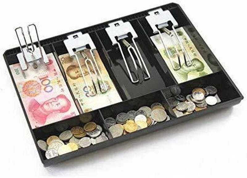 SUKHAD ABS Plastic Cash Drawer, 4 Cash and 3 Coin Organizer for Supermarket, Cash Box(7 Compartments)