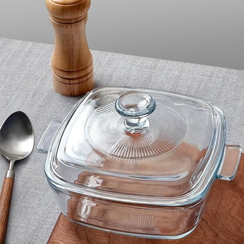 Pxicoaq Borosilicate Square Glass Casserole with Lid | Oven & Microwave Safe | 1000ml Serve Casserole(1000 ml)