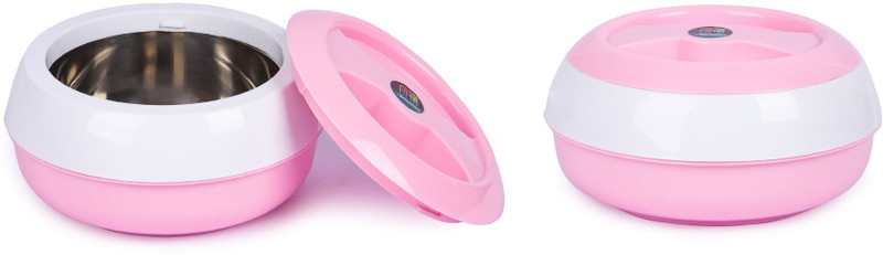 AE Maharani Stainless Steel Trendy Casserole Hot Case With Lid, 800 ml, PINK Color Pack Of 2 Pack of 2 Serve Casserole(800 ml)