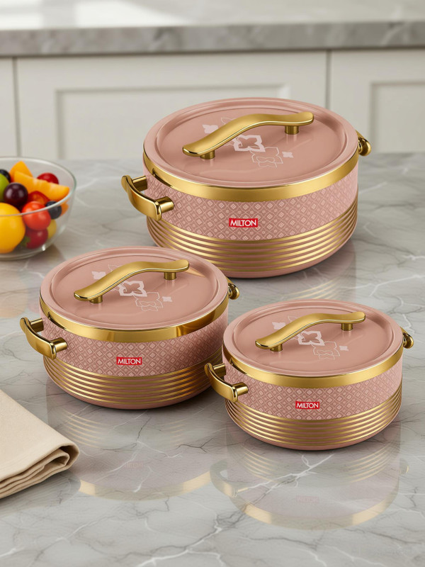 MILTON Insignia Jr. Set Casserole (400,750,1250) ml | Insulated Hot Pot - Beige Thermoware Casserole Set(2400 ml)
