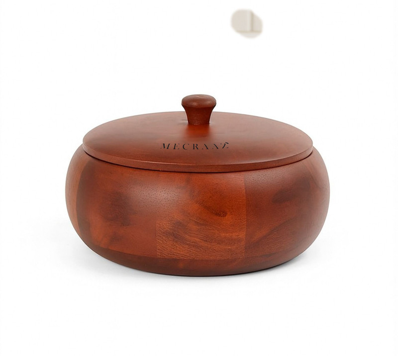 Mecraaz Mango Wood Roti Box with Lid | Premium Handcrafted Wooden Serve Casserole(1500 ml)