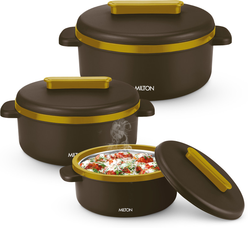 MILTON Micronova Jr. Gift Set Inner Steel Casserole, Gift Set (380 ml, 775 ml, 1345 ml) Pack of 3 Serve Casserole Set(2500 ml)