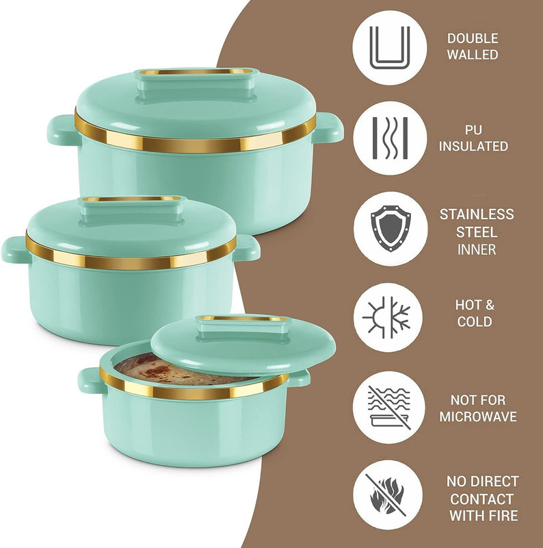 NAYASA NAYASA Coral Casserole Set Pack of 3 Thermoware Casserole Set(1500 ml, 1000 ml, 500 ml)