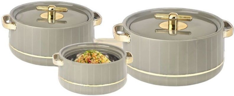 BLAL Pack of 3 Decor Deluxe Plastic Inner Stainless Steel Insulated Casserole Thermoware Casserole(1000 ml, 1500 ml, 2000 ml)
