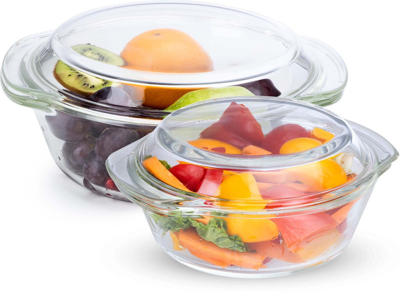 AGARO Elite Borosilicate Glass Casserole with Lid, Set of 2, 700ml & 1000 ml Bowl Pack of 2 Serve Casserole Set(700 ml, 1500 ml)