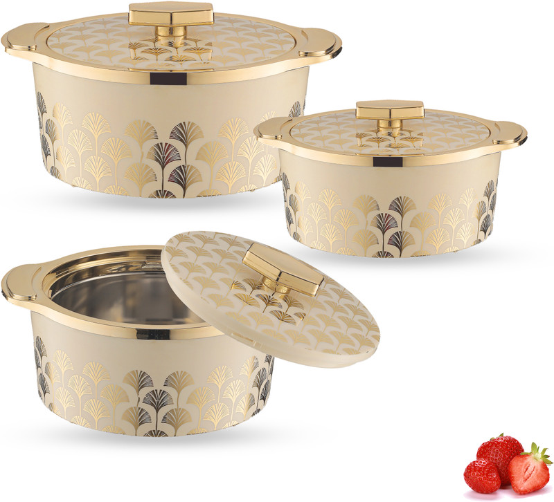 Trueware Floraa Fine Inner Steel Casserole Set of 3, 750 ml,1000 ml & 1500 ml Pack of 3 Thermoware Casserole Set(750 ml, 1000 ml, 1500 ml)