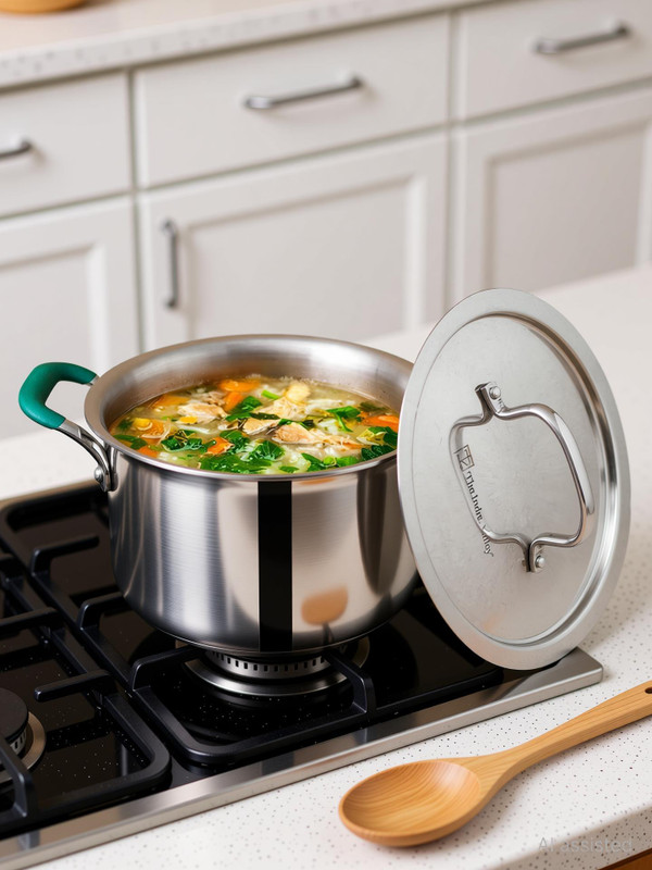 The Indus Valley Triply Stainless Steel Stock / Biryani Pot / Dutch Oven with Lid Cook and Serve Casserole(2900 ml)