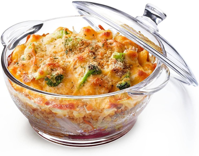 V Bright Microwave sage Round Glass Casserole Oven Serve Borosilicate Bowl Cook and Serve Casserole(1250 ml)