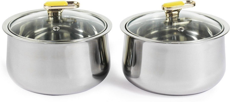 Richcraft Vintage Twin Stainless Steel Casserole with Glass Lid, Cook and Serve Pack of 2 Thermoware Casserole Set(1200 ml)
