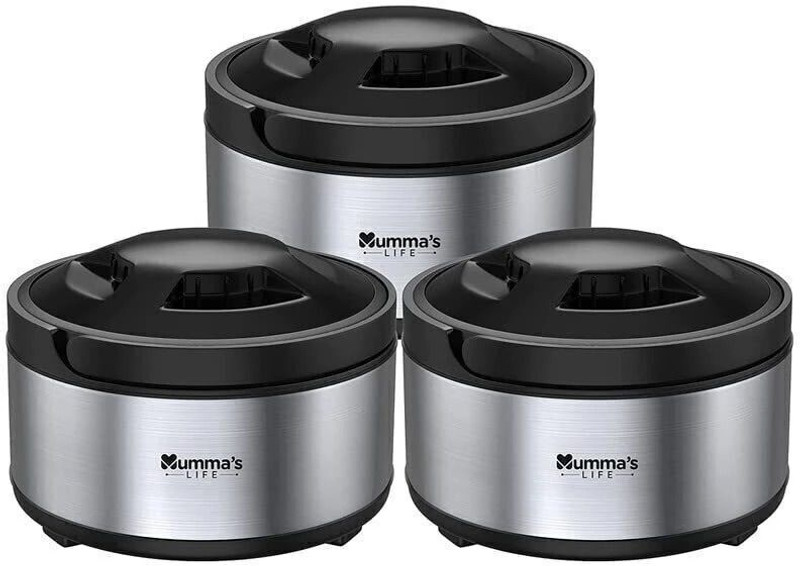 Mumma's LIFE Stainless Steel Pack of 3 Thermoware Casserole Set(2000 ml, 2500 ml, 3500 ml)