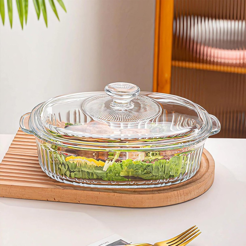 Red-Rubby Oval Shape,Serving Bowl with Glass Lid Serve Casserole(1800 ml)