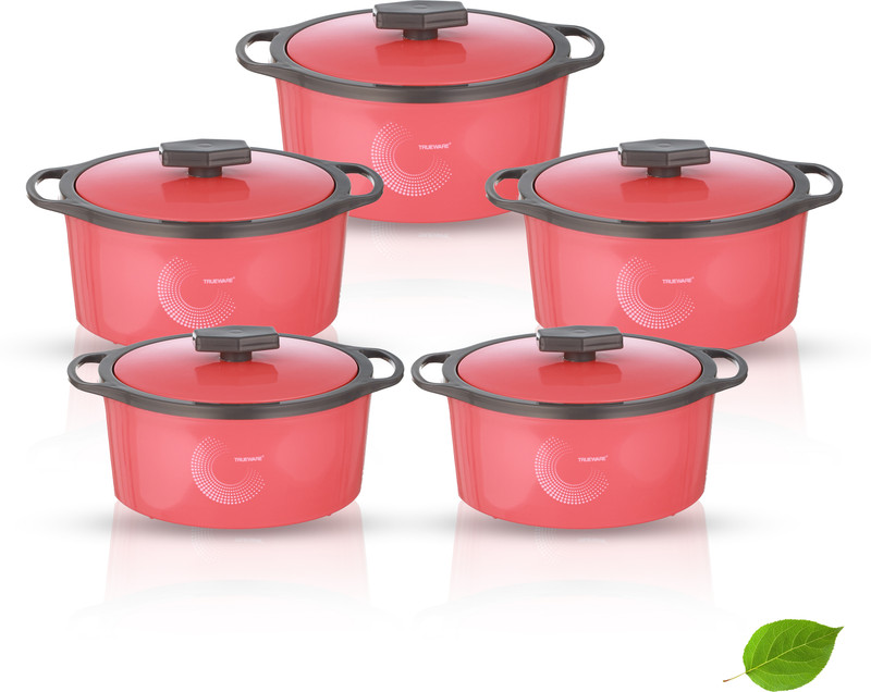 Trueware Orchid Inner Steel Blue BPA Free | Food Grade | PU Insulated Pack of 5 Thermoware Casserole Set(600 ml, 600 ml, 800 ml, 800 ml, 1100 ml)