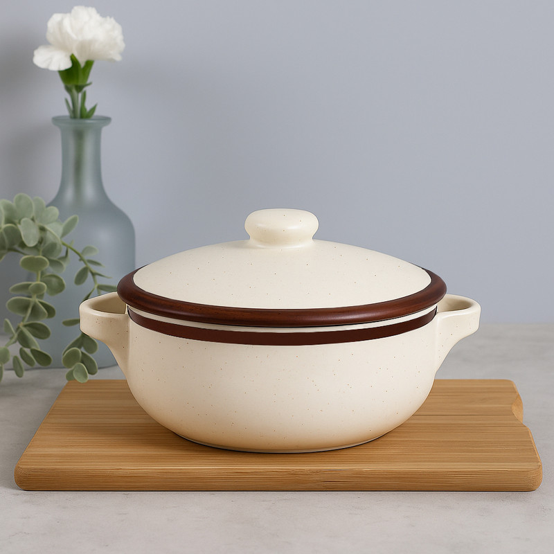 StyleMyWay Handcrafted Large Ceramic Serving Donga with Lid and Handle | Serve Casserole(1500 ml)